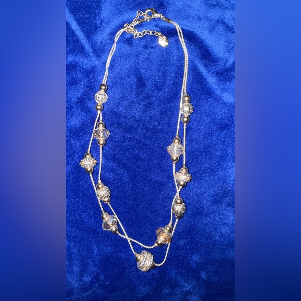 Gold and Silver Amber Crystal Beaded Double-Strand Necklace